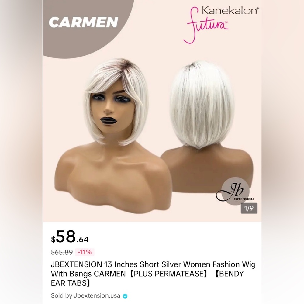 Carmen - Short Silver Bob Wig by JB Extension - Picture 5 of 16